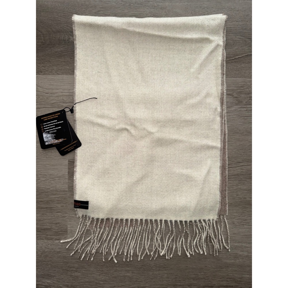 100% Baby Alpaca White Tan Scarf - Picture 4 of 5